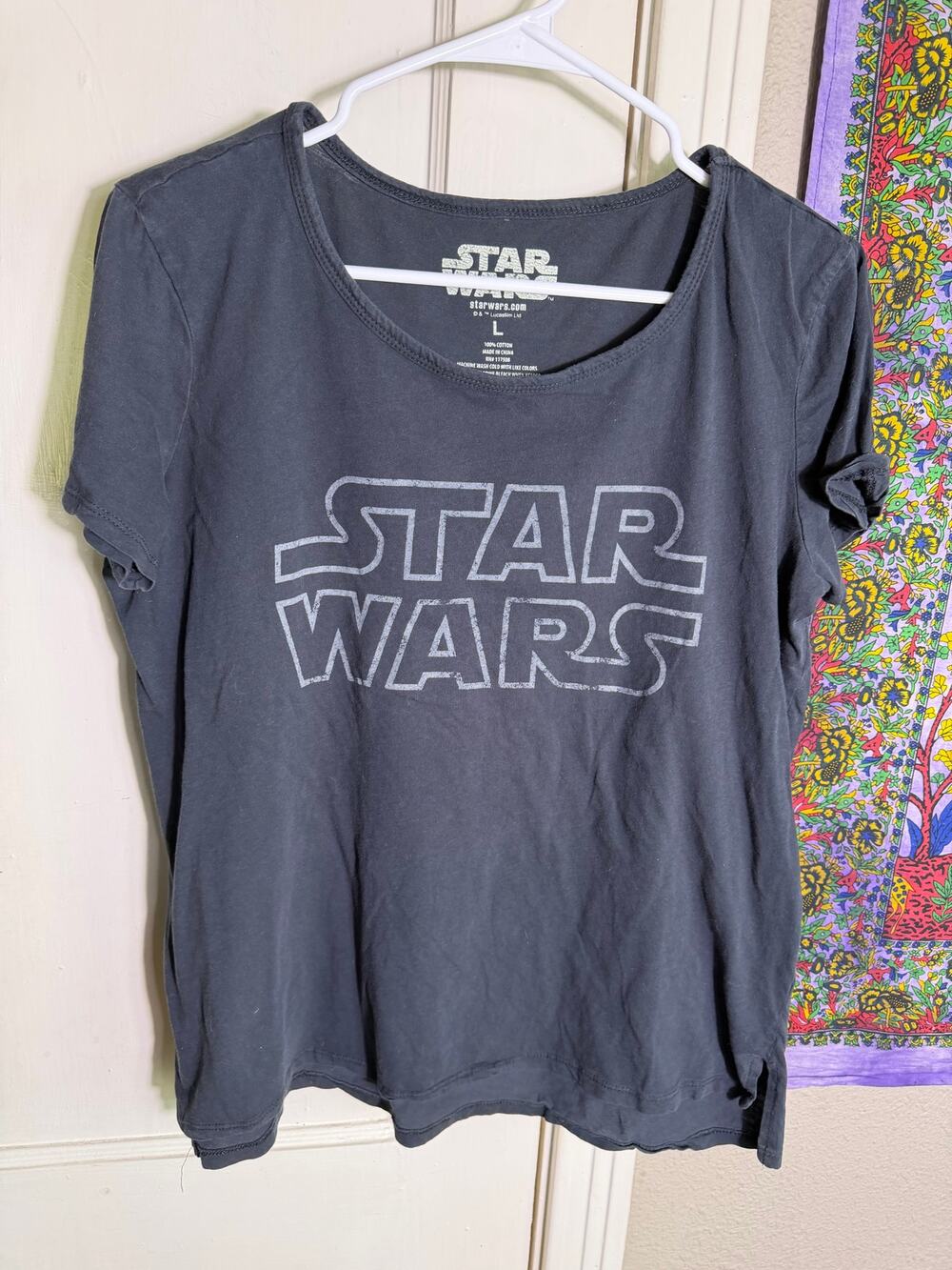 Star Wars Womens Large T Shirt Distressed Logo Washed Black Lucasfilm